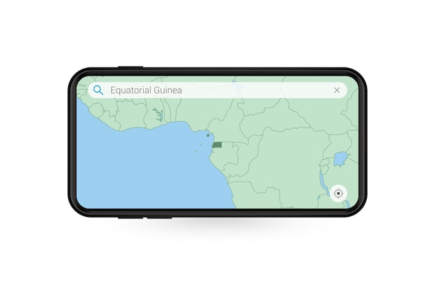 スマートフォンマップアプリケーションで赤道ギニアの地図を検索しています。携帯電話の赤道ギニアの地図。