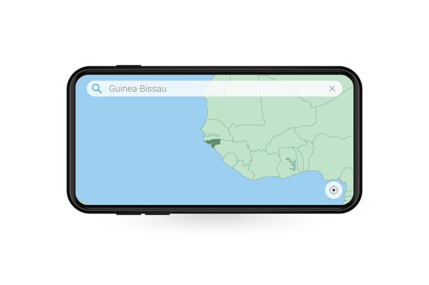 Ricerca mappa della guinea-bissau nell'applicazione mappa per smartphone. mappa della guinea-bissau nel telefono cellulare.