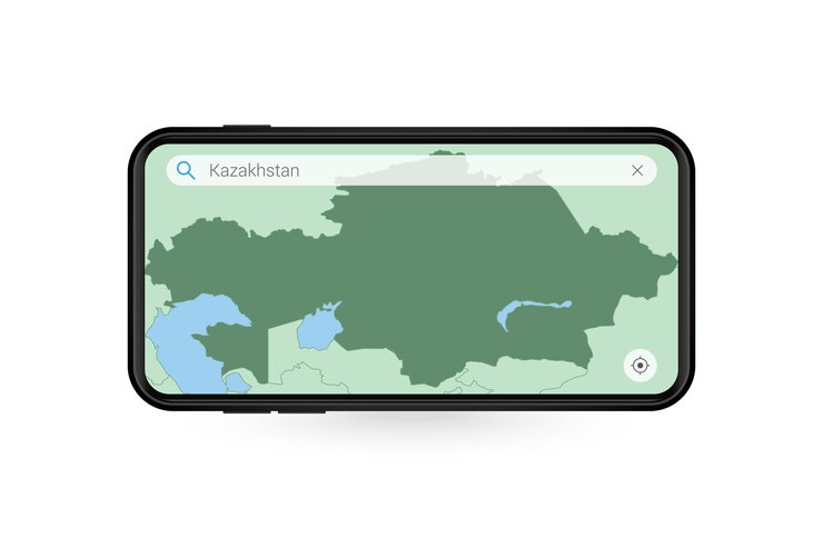 Vector searching map of kazakhstan in smartphone map application. map of kazakhstan in cell phone.