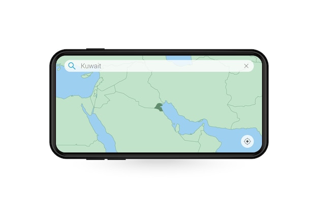 Searching map of Kuwait in Smartphone map application. Map of Kuwait in Cell Phone.