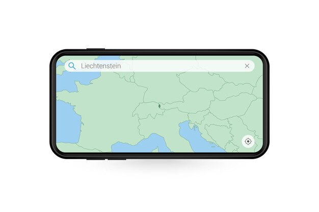 スマートフォンの地図アプリケーションでリヒテンシュタインの地図を検索しています。携帯電話のリヒテンシュタインの地図。