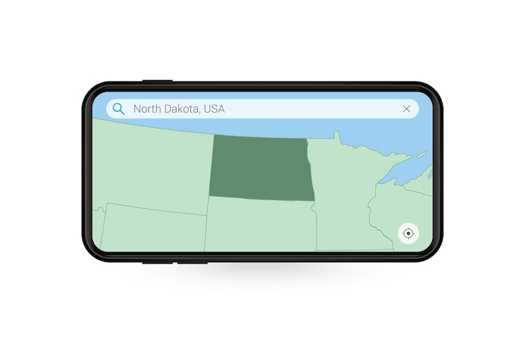 Vector searching map of north dakota in smartphone map application