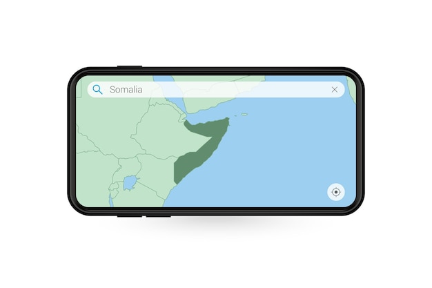 Searching map of Somalia in Smartphone map application. Map of Somalia in Cell Phone.