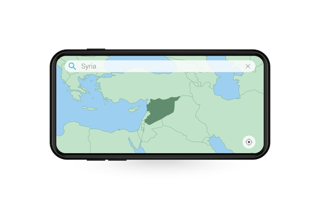 Ricerca mappa della siria nell'applicazione mappa per smartphone. mappa della siria nel telefono cellulare.