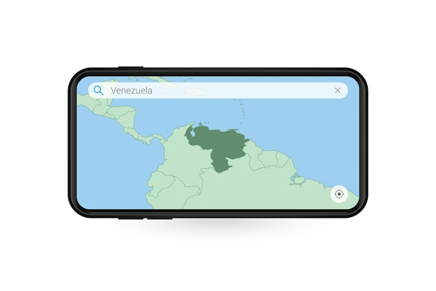 Ricerca mappa del venezuela nell'applicazione mappa smartphone. mappa del venezuela nel telefono cellulare.