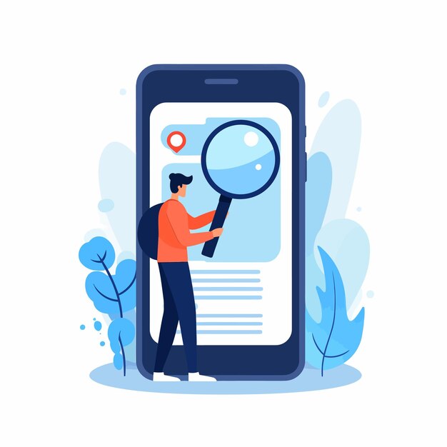 Searching_on_smartphone_with_icon_searching vector