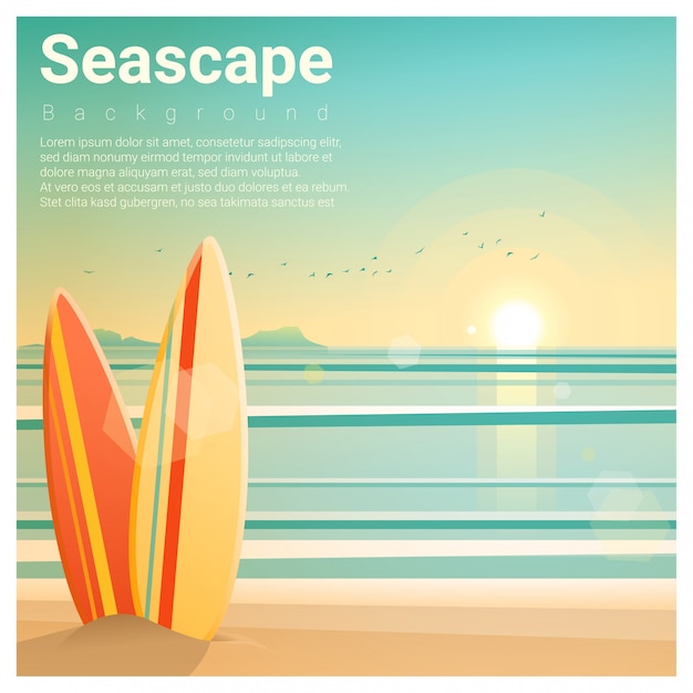 Seascape background with surfboards on the beach