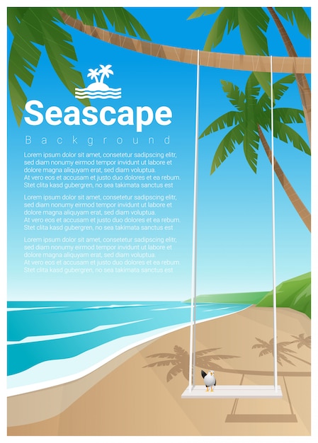 Seascape background with swing on tropical beach