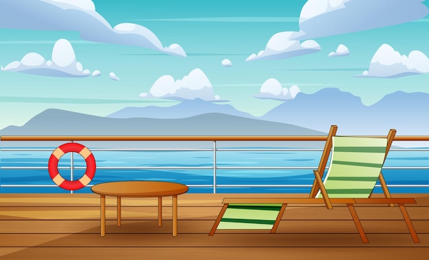 Vector seascape view from cruise ship deck illustration