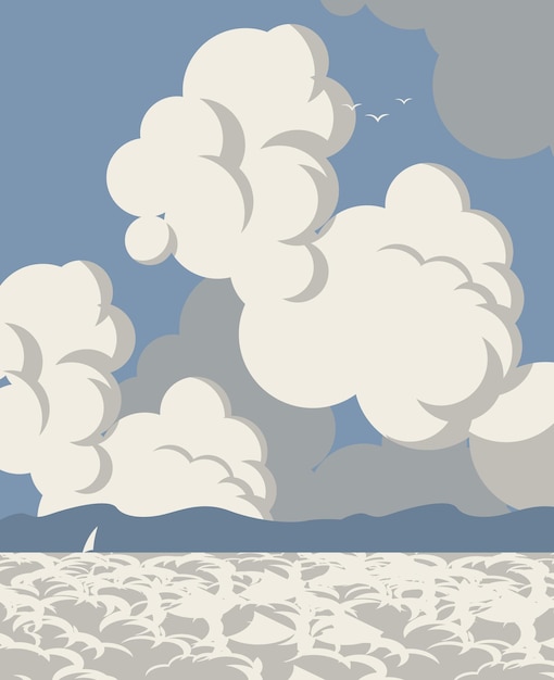 Vector seascape with clouds