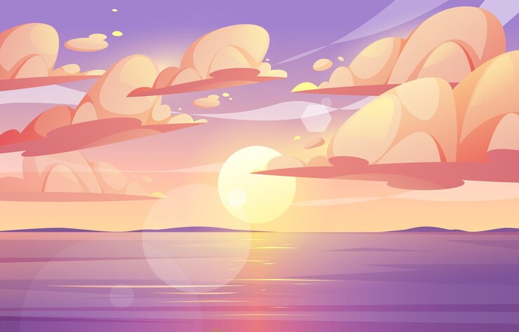 夕暮れの景色の海景
