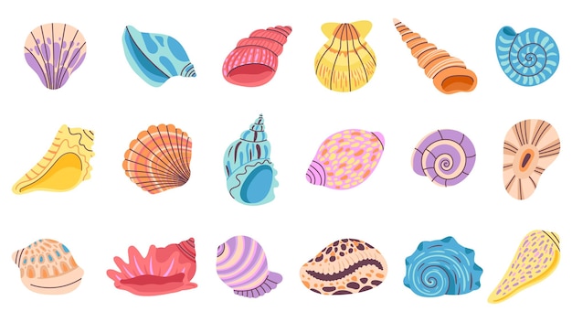 Seashell Isolated seashells oyster and clam Decoration beach sea ocean elements Cartoon summer marine objects seasonal decent vector set