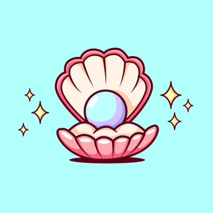 Vector seashell pearl cute cartoon vector icon illustration