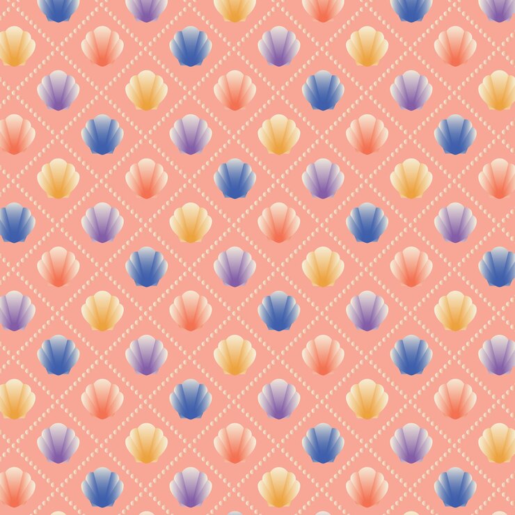 Vector seashell and pearl pattern design peach pink hue