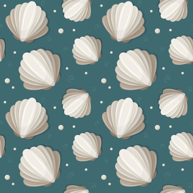 seashell and pearls seamless vector pattern azure background with illustrations underwater