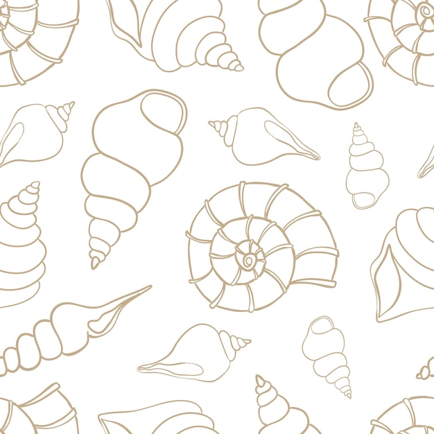 Seashell seamless pattern Scallop vector background