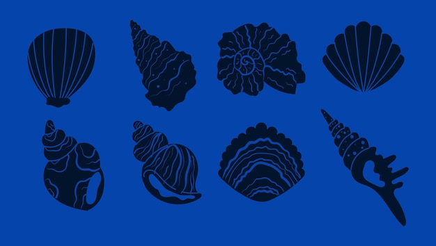 Seashell shell star shellfish marine aquatic isolated set Vector flat grafisch ontwerp illustratie