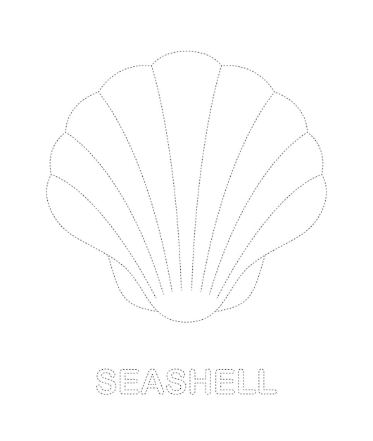 Seashell tracing worksheet for kids