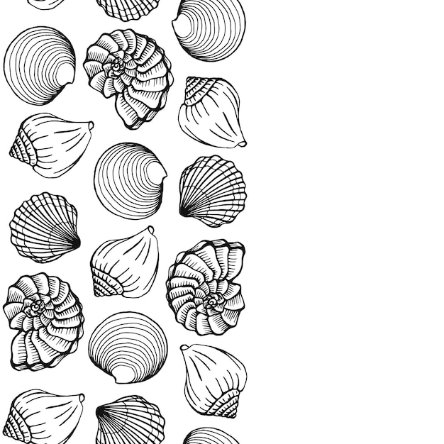 Рамка из ракушек Шаблон дизайна моря и океана Векторная иллюстрация Шаблоны векторных карт Идеально подходит для приглашения визитной карточки на свадьбу и веб-дизайн
