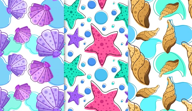 Vector seashells and starfish pattern