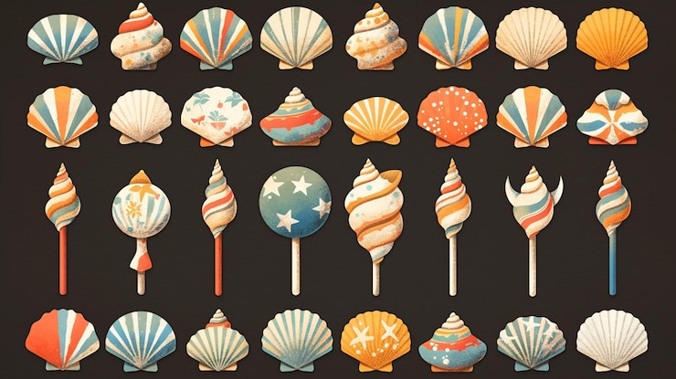 Vector seashells in traditional patterns