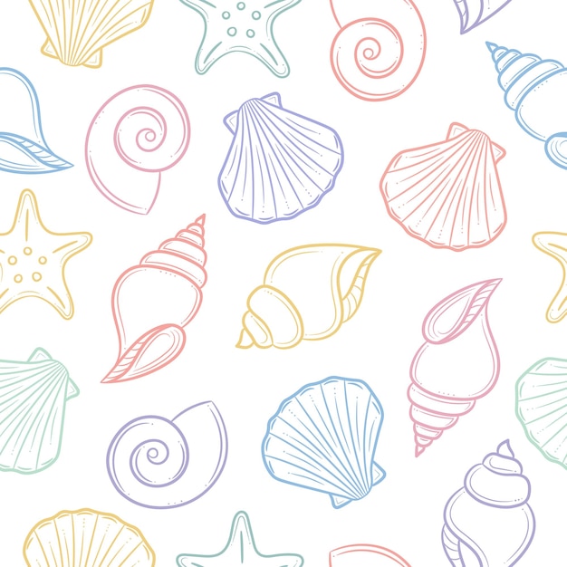 Seashells vector pattern for the summer seamless repeat