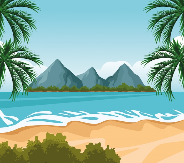 Vector seashore landscape cartoon