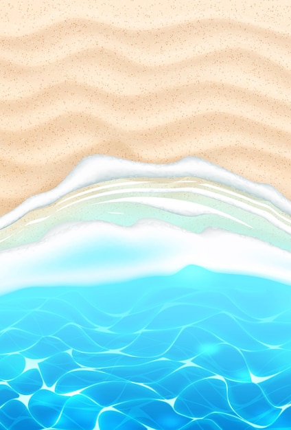 Vector seaside beach with azure waves on sand coast