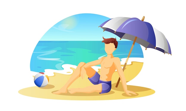 Seaside concept A man is sunbathing on the seashore