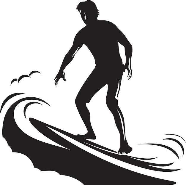 Vector seaside glide black vector surfing symbolism riding the waves guy surfing black icon