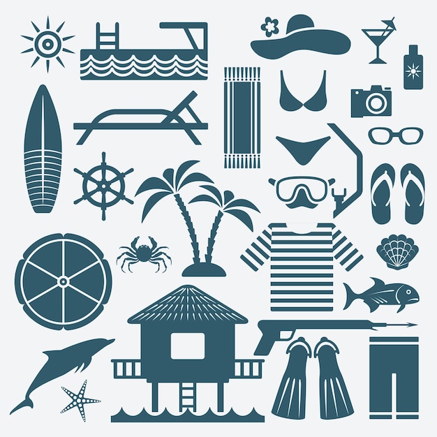 Vector seaside holiday icons set