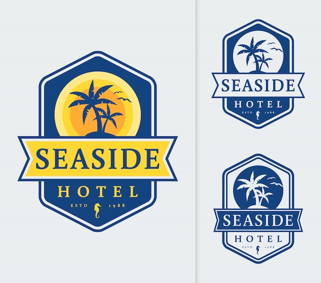 Seaside hotel logo template.