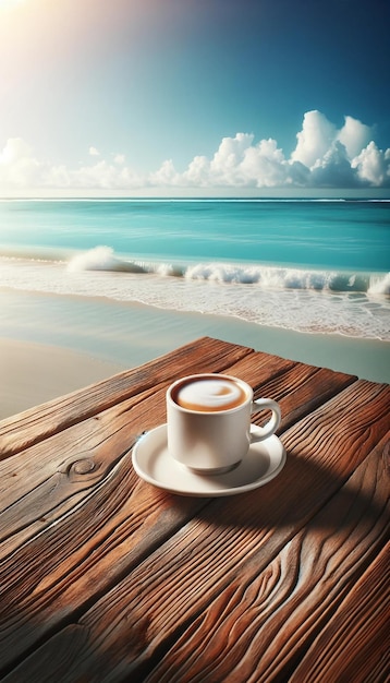 Vettore caffè mattutino al mare calmo