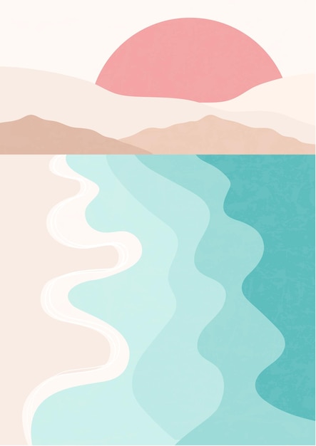 해변과 산 풍경 그림 포스터 미니멀리즘 현대 벡터 일러스트