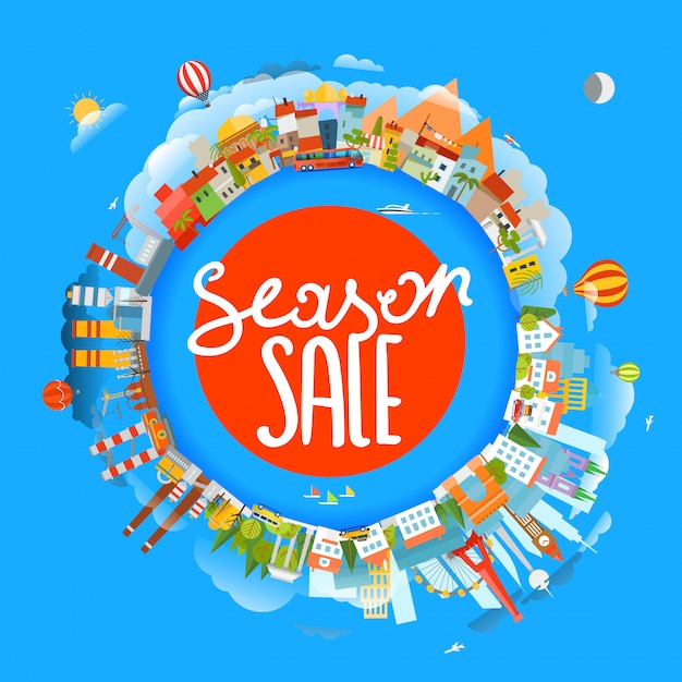 Season sale concept, the earth and different locations,