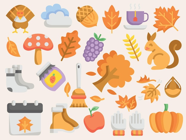 seasonal autumn elements in flat stylevector illustration