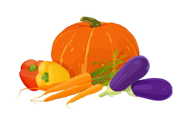 Seasonal fresh vegetables. pumpkin, carrot, eggplant and paprika