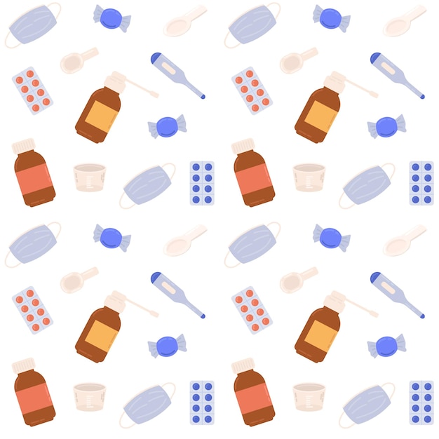 Seasonal illness seamless pattern Flu or virus treatments concept