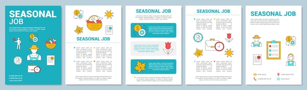 Vector seasonal job brochure template layout. temporary employment. flyer, booklet, leaflet print design with linear illustrations. vector page layouts for magazines, annual reports, advertising posters