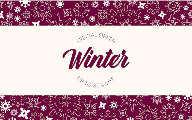 Seasonal sale background with snowflakes pattern and copy space