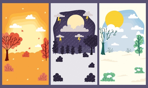 Vector seasons scenes weathers set collections