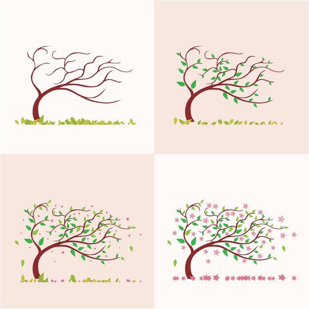 Vector seasons tree blossom dry growing