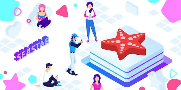 Seastar isometric design icon Vector web illustration 3d colorful concept