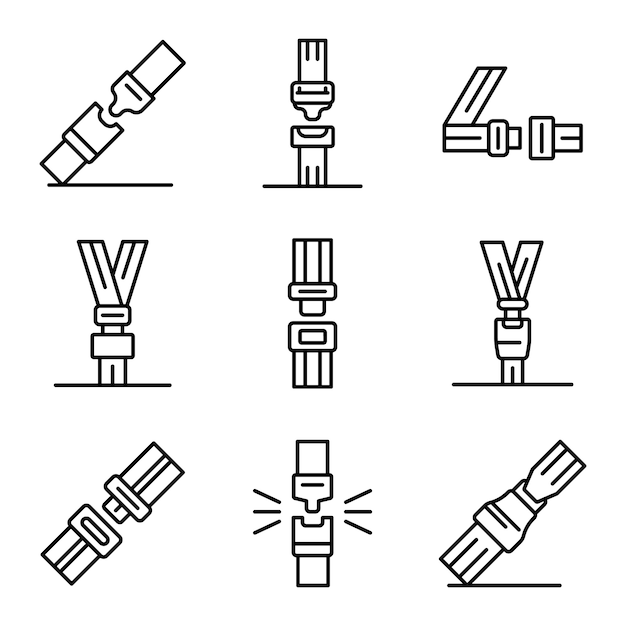 Seatbelt icons set, outline style