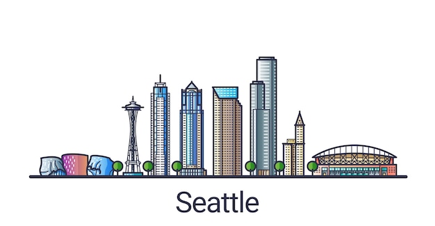 Seattle city in flat line trendy style