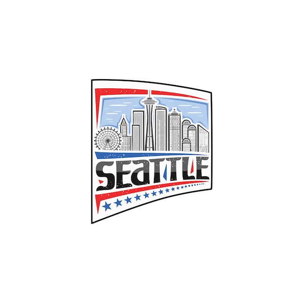 Seattle Skyline Landmark Vlag Sticker Embleem Badge Reizen Souvenir Illustratie