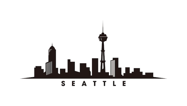 Seattle skyline e punti di riferimento silhouette illustrazione vettoriale