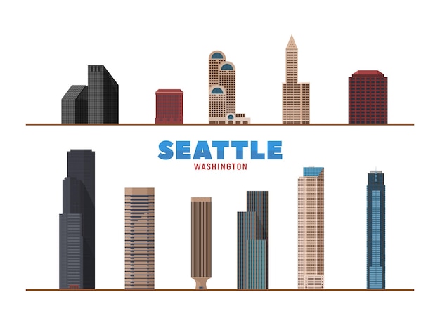 Vector seattle washington stadsoriëntatiepunten geïsoleerd object zakelijk reizen en toerisme concept met moderne gebouwen afbeelding voor presentatie banner website