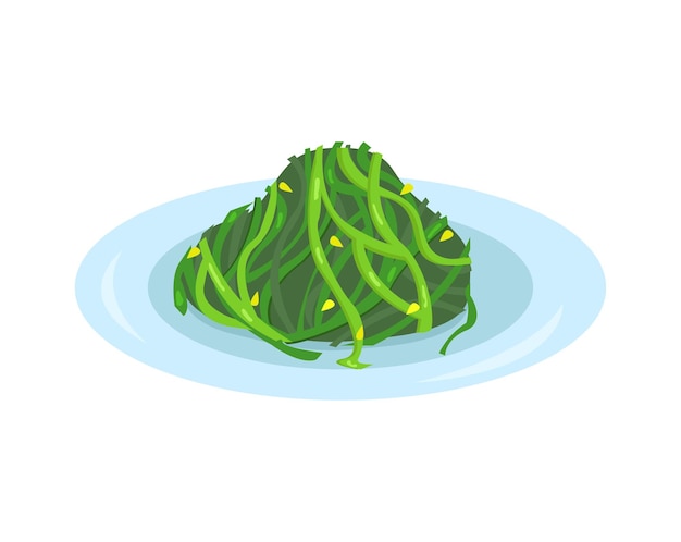 Vector seaweed chuka salad with sesame seeds on isolated background