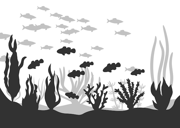 Vector seaweed and corals ocean bottom sea fish vector